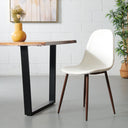 Milan White Leather Side Chair with Faux Walnut Legs – Modern Dining Accent Chair