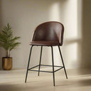 Tabouret de bar BRANSON en cuir marron – Hauteur 65 cm, élégant et durable