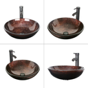 Eccleston - Lavabo de salle de bain circulaire en verre trempé brun de 42 cm (16,5 po) avec robinet BT-A09 