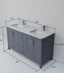 Meuble-lavabo double encastré Lexora Jacques - 180 cm, gris foncé, avec plan de travail en marbre blanc de Carrare