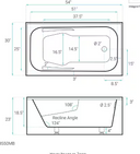 Baignoire rectangulaire Voltaire 54 po en acrylique, vidange à droite, noir mat