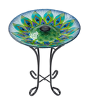 Teamson Home - 17.8" Outdoor Hand Painted Peacock Glass Birdbath with LED