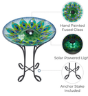 Teamson Home - 17.8" Outdoor Hand Painted Peacock Glass Birdbath with LED