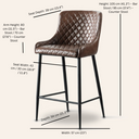Tabouret de bar MATEO 65 cm en cuir marron – Assise moderne et confortable
