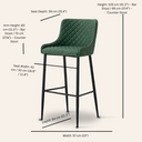 Tabouret de bar MATEO en cuir vert – Hauteur 75 cm avec cadre en métal élégant